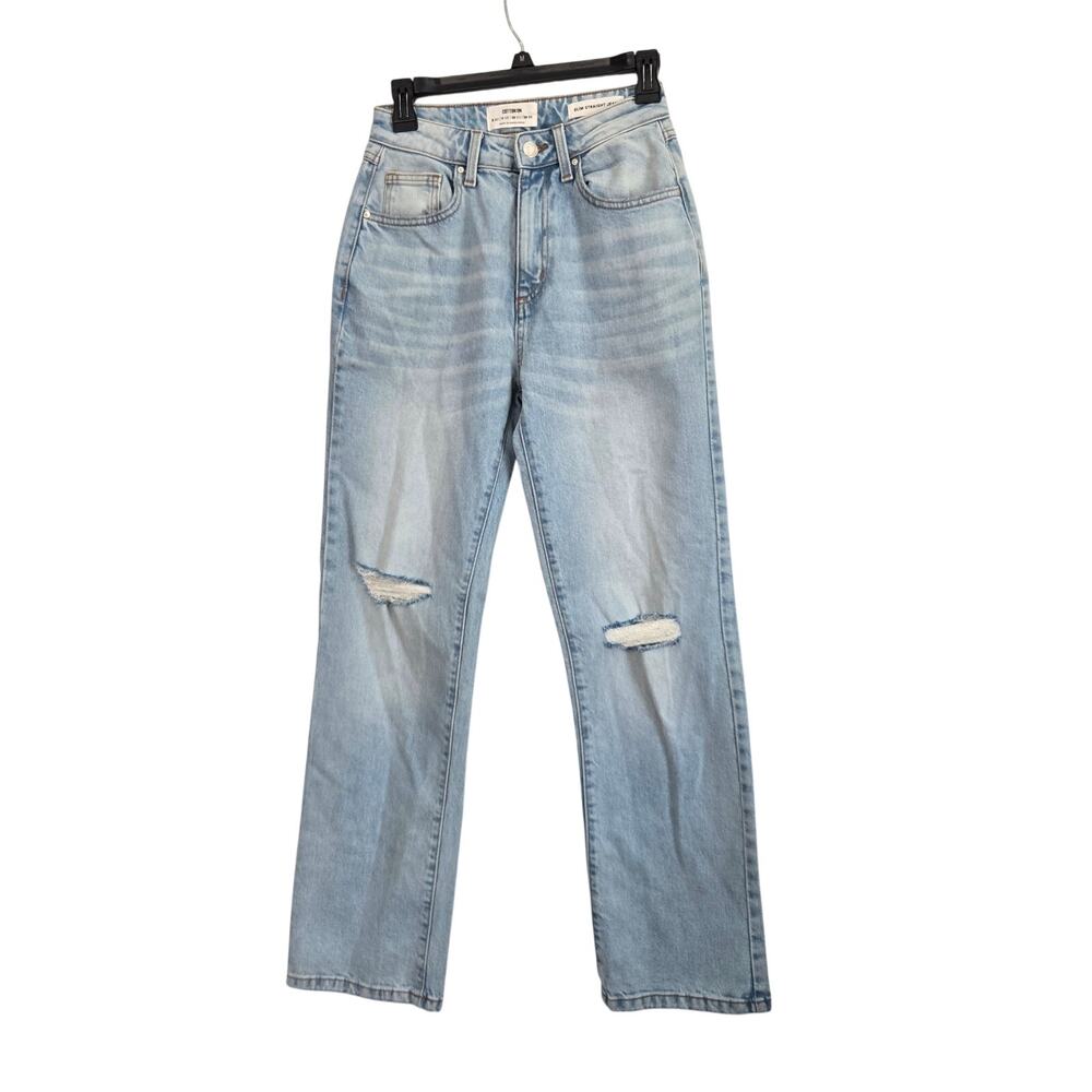 Y2K Skater Grunge High Rise Slim Fit Straight Ripped Jeans Light Wash Size 4